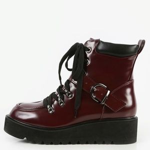 Qupid Shiny Red Combat Boots